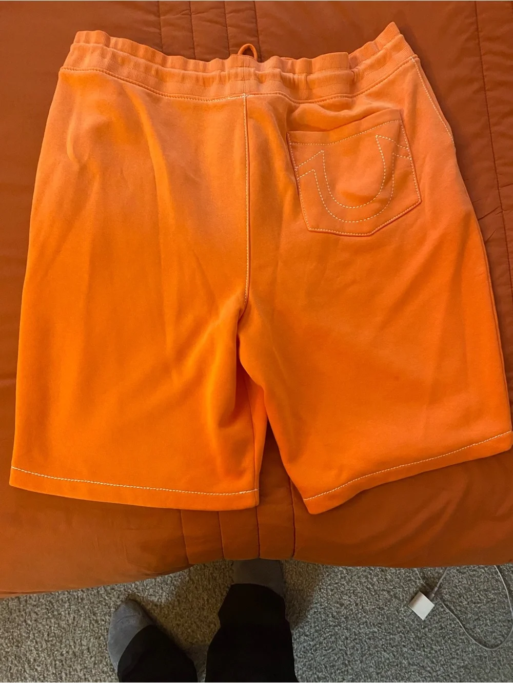 True Religion Men's Bright Orange Drawstring Athletic Shorts